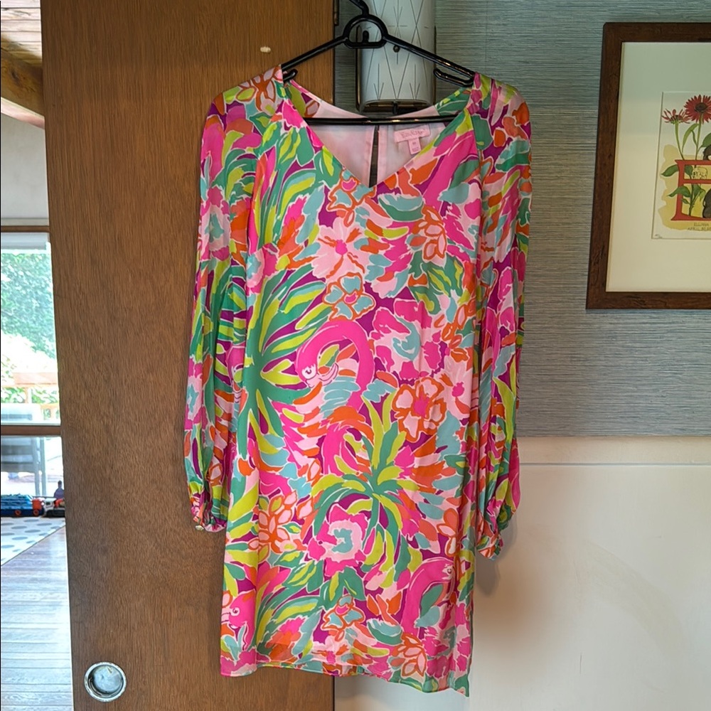Lilly Pulitzer Pink and Orange Bishop Sleeve Mini Sundress